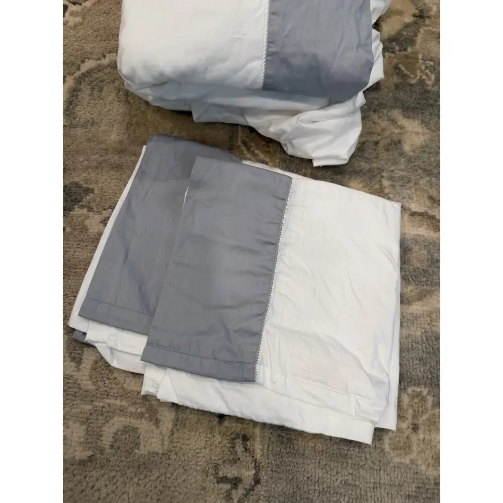 Boll & Branch Organic Cotton King Sheet Set White Pewter Trim NEW $378